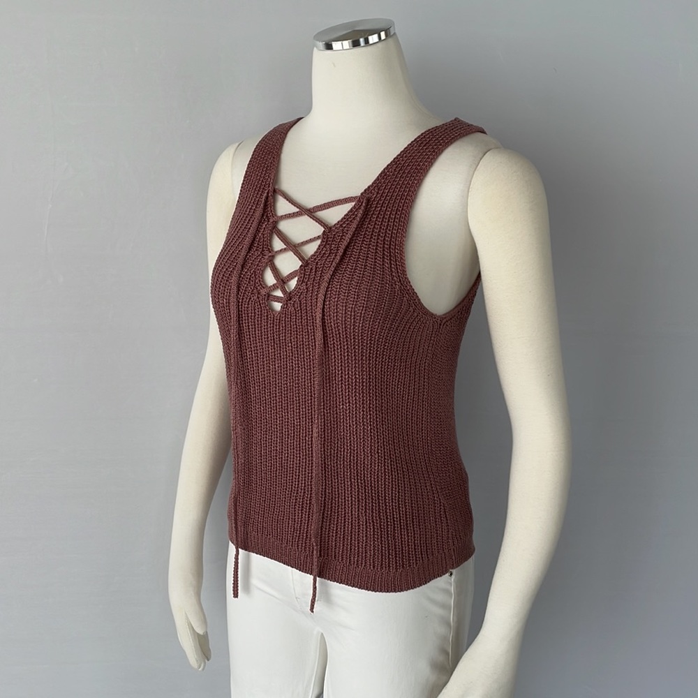 NWOT Love Tree Knit Tank Lace up Small - Picture 6 of 10
